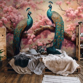 Wall mural Consalnet Peacocks in Cherry Blossoms 14722